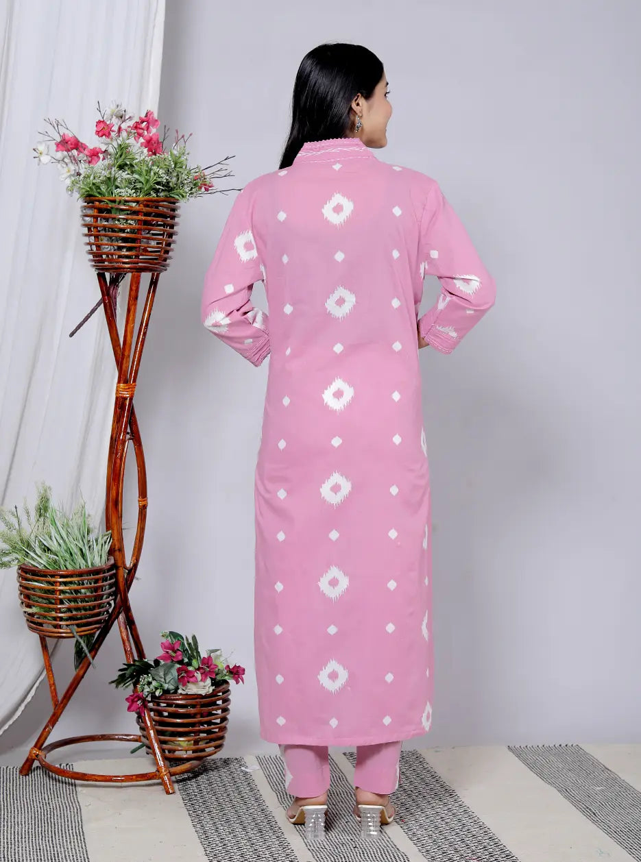 Pink Pure Cotton Kurti Bottom and Dupatta Set