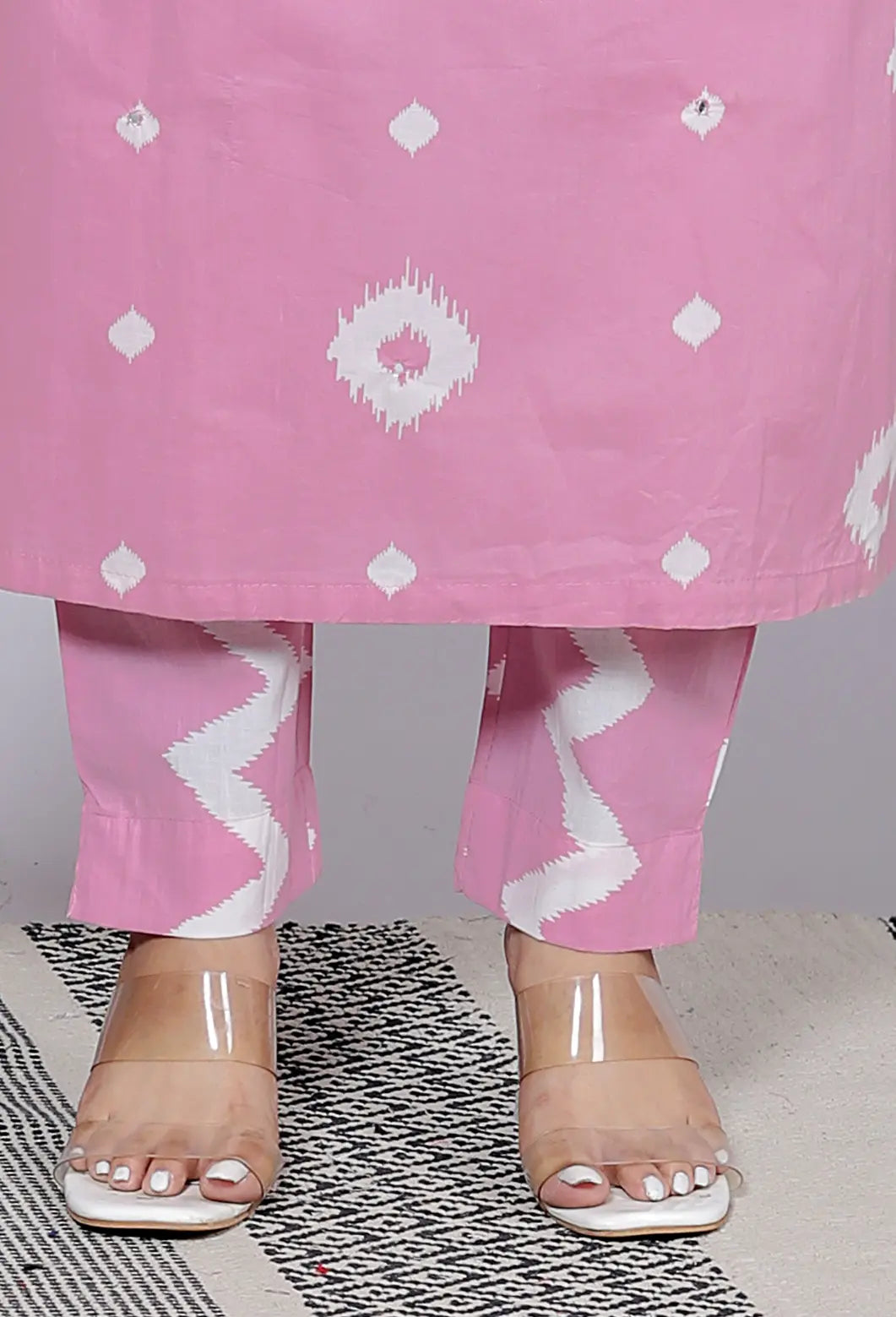 Pink Pure Cotton Kurti Bottom and Dupatta Set