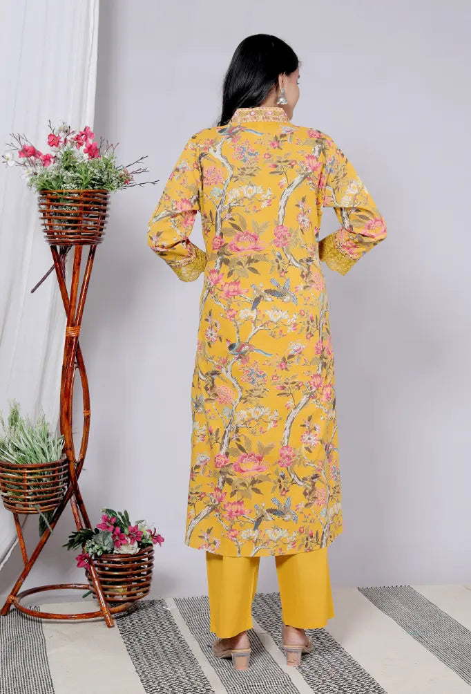 Mustard Pure Cotton Kurti Bottom and Dupatta Set