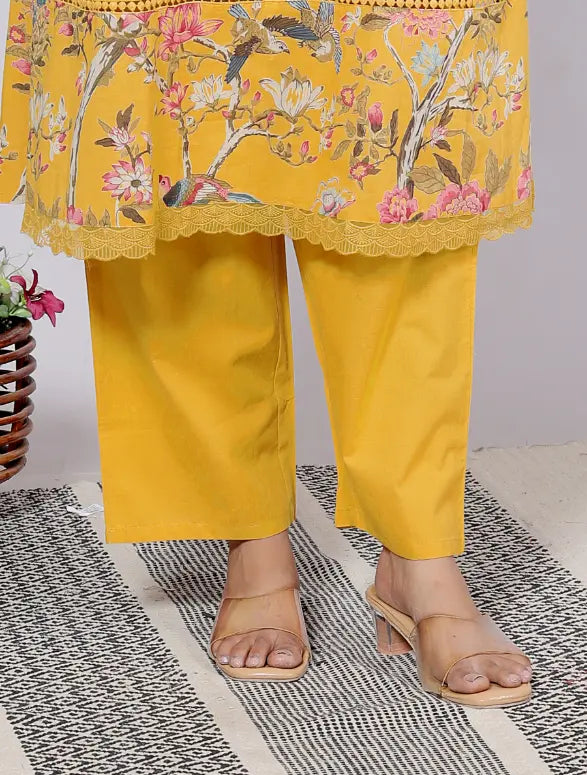 Mustard Pure Cotton Kurti Bottom and Dupatta Set