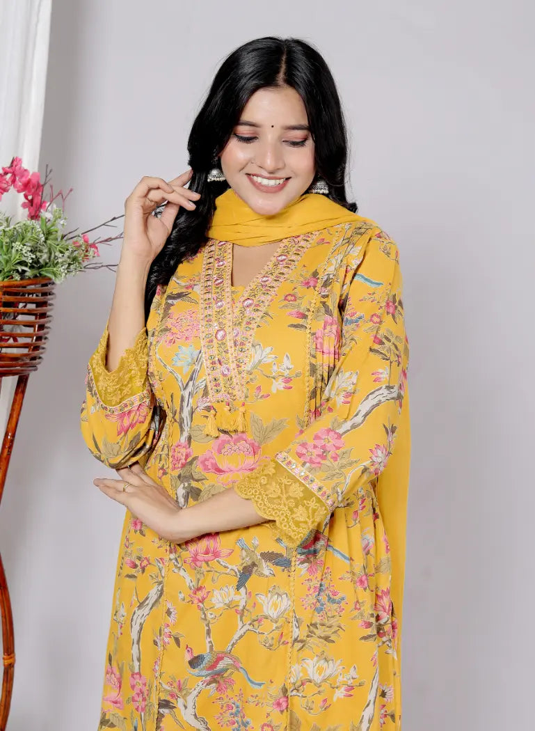 Mustard Pure Cotton Kurti Bottom and Dupatta Set