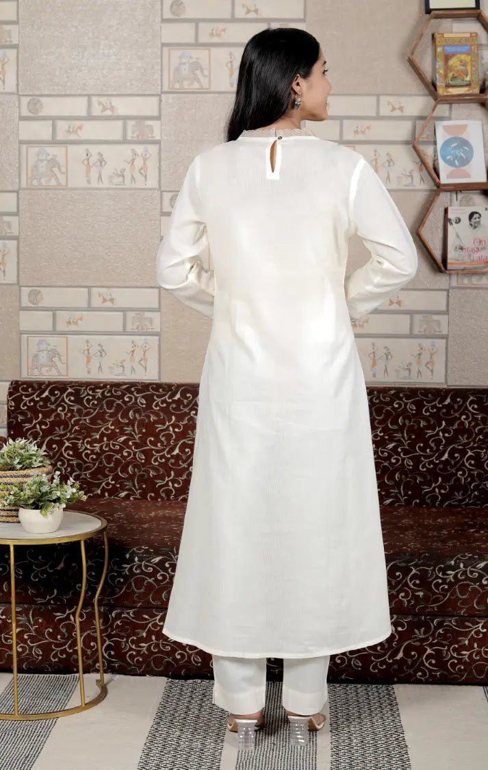 White Pure Cotton Kurti Bottom and Dupatta Set