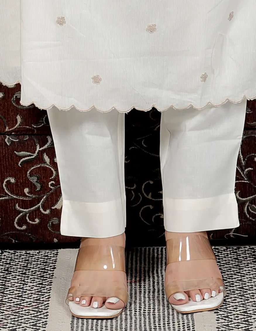 White Pure Cotton Kurti Bottom and Dupatta Set