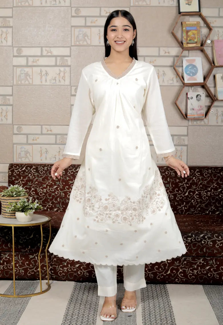 White Pure Cotton Kurti Bottom and Dupatta Set