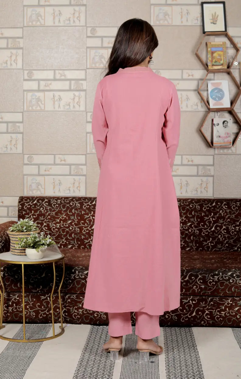 Pink Pure Cotton Kurti Bottom and Dupatta Set