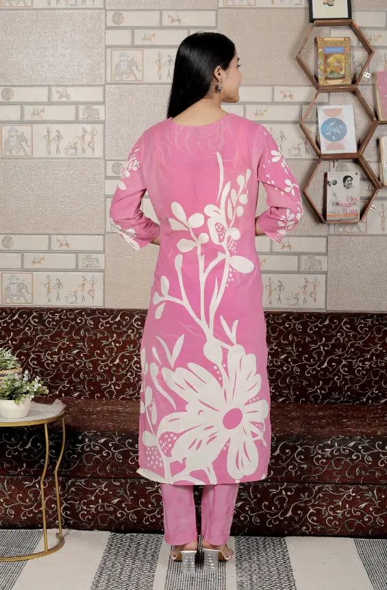 Pink Pure Cotton Kurti Bottom and Dupatta Set