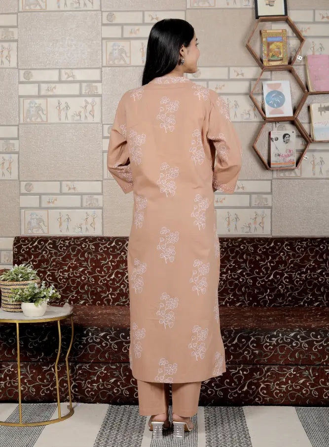 Beige Pure Cotton Kurti Bottom and Dupatta Set