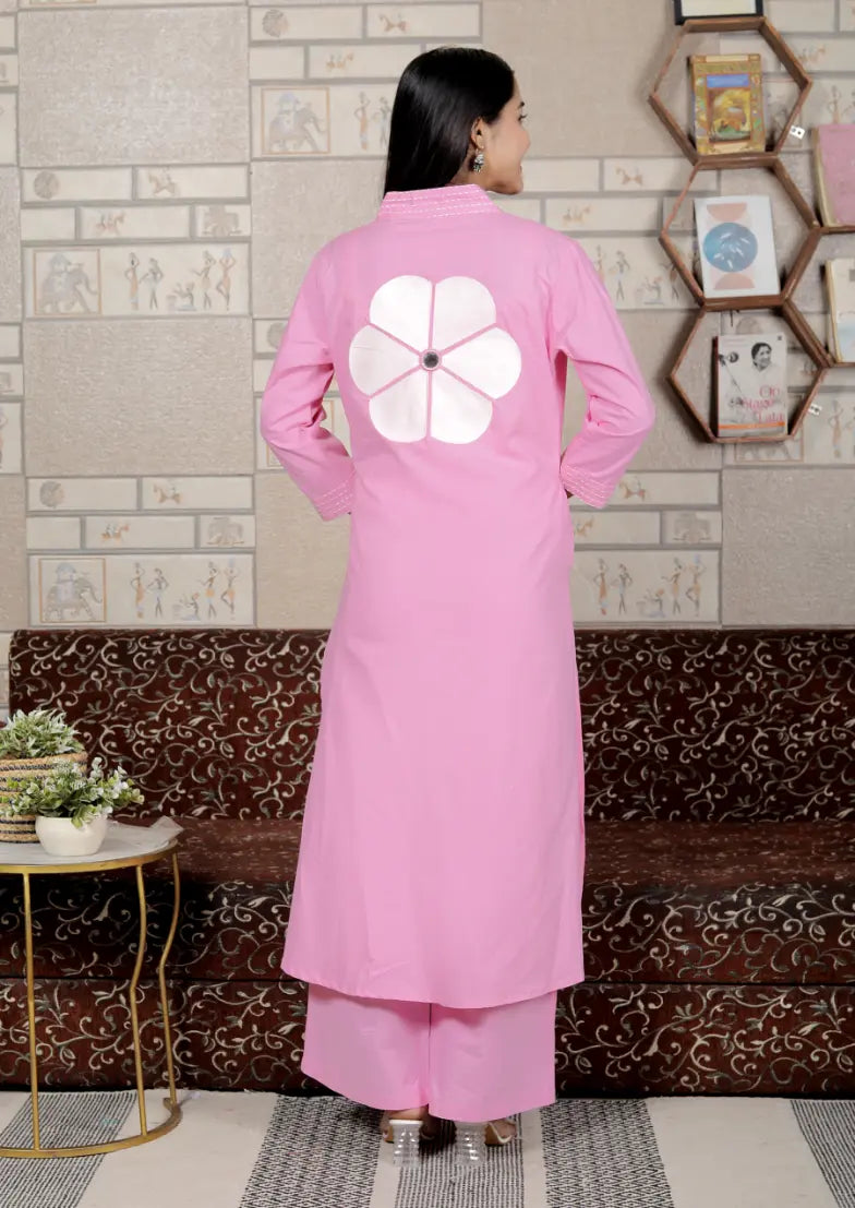 Pink Pure Cotton Kurti and Bottom Set