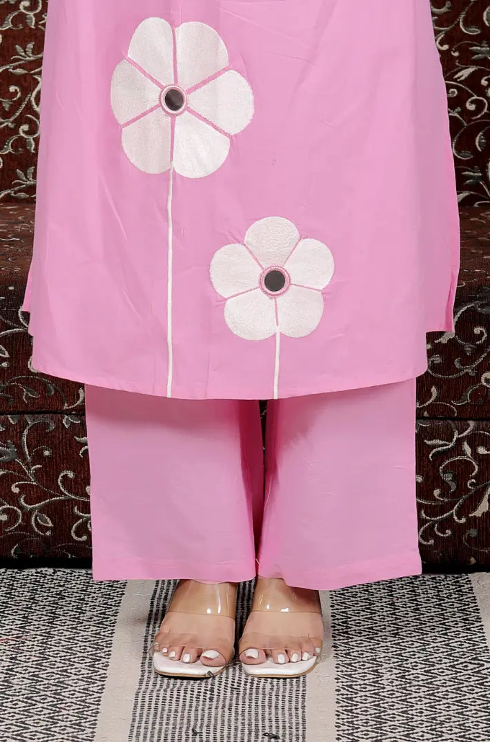Pink Pure Cotton Kurti and Bottom Set