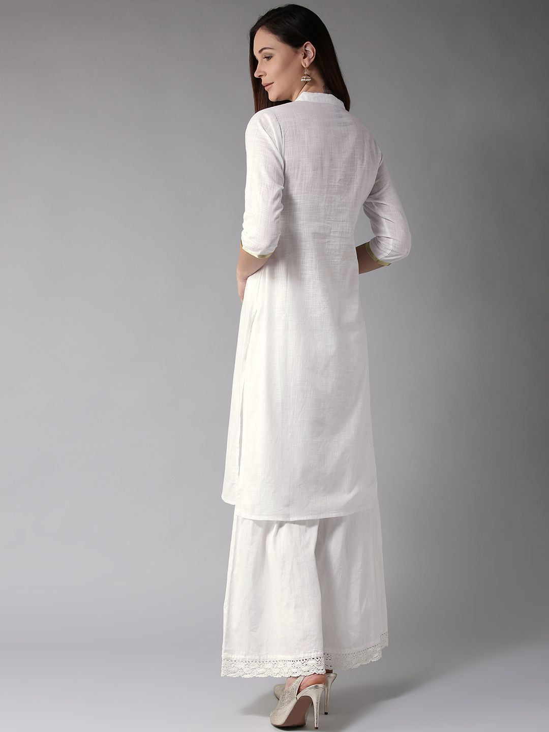 Airy Linen Women White Solid Straight Kurta