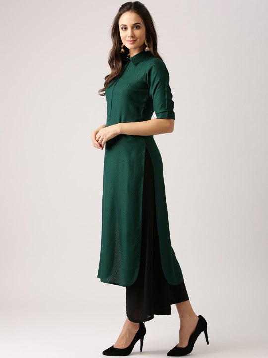 Airy Linen Women Green Kurti