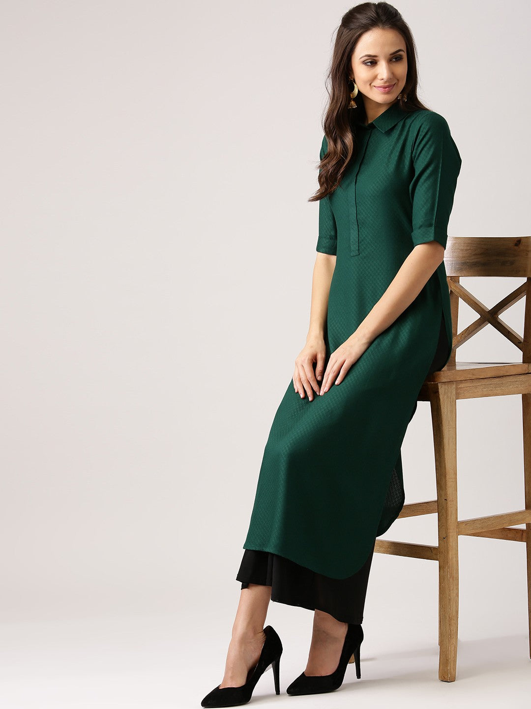 Airy Linen Women Green Kurti
