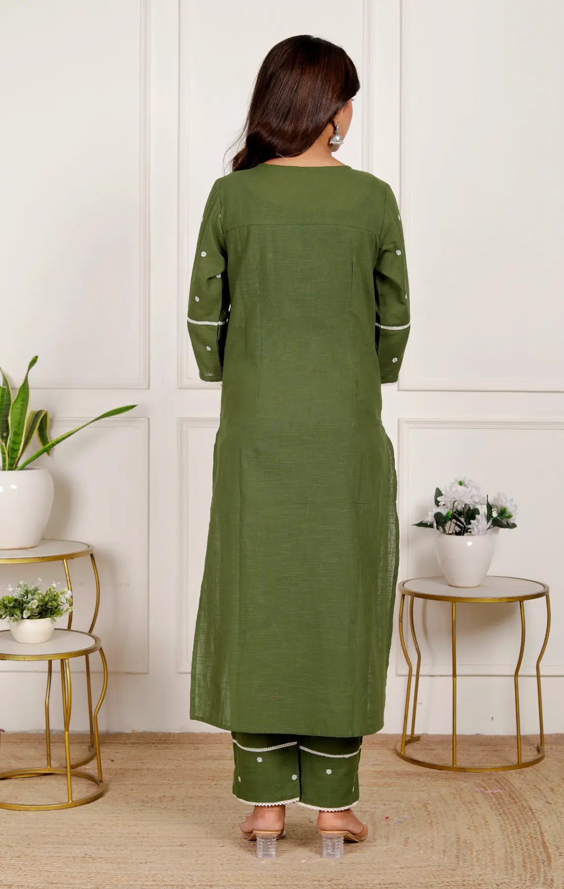 Mehndi Green Pure Cotton Kurti Bottom and Dupatta Set