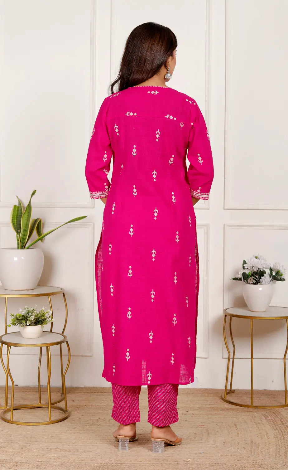 Dark Pink Pure Cotton Kurti Bottom and Dupatta Set