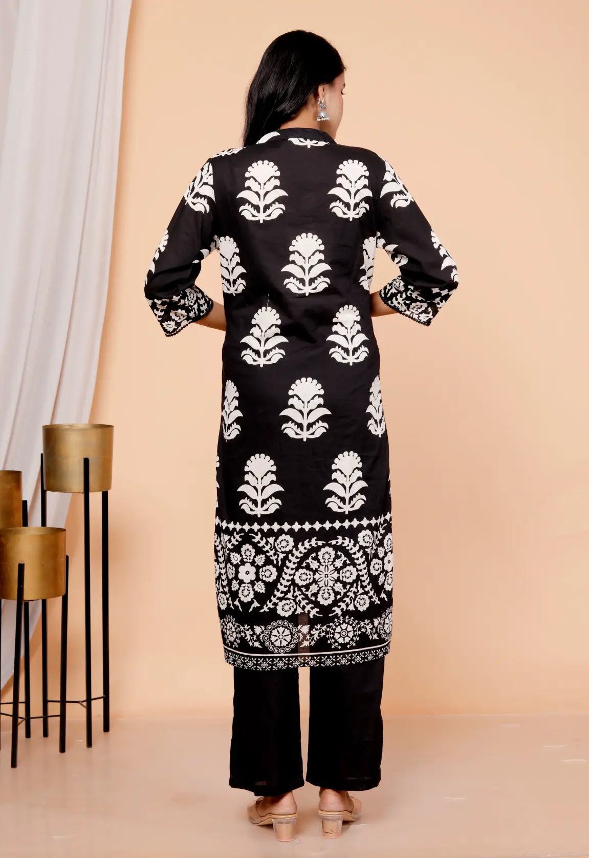 Wine Pure Cotton Kurti Bottom and Dupatta Set