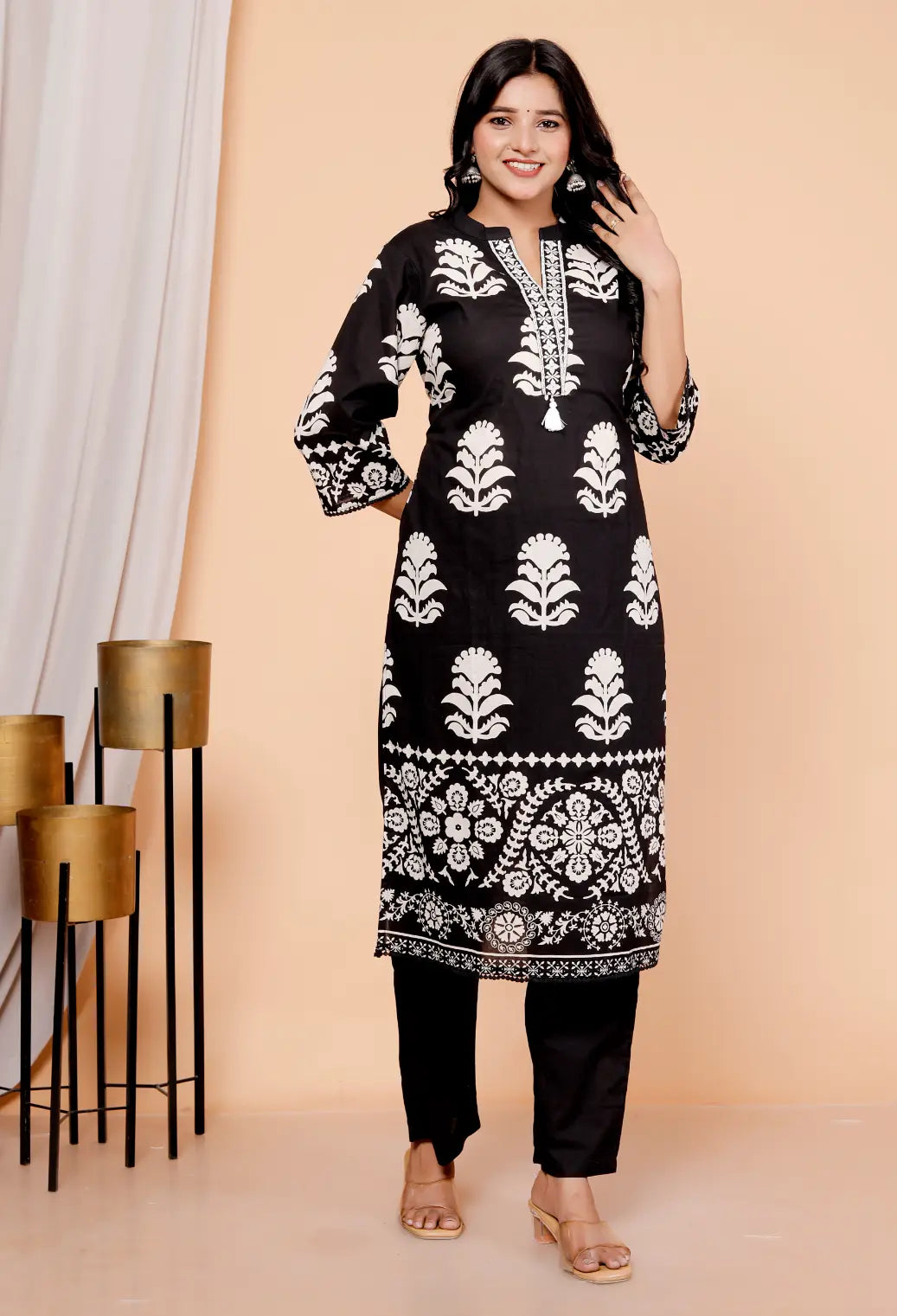 Wine Pure Cotton Kurti Bottom and Dupatta Set