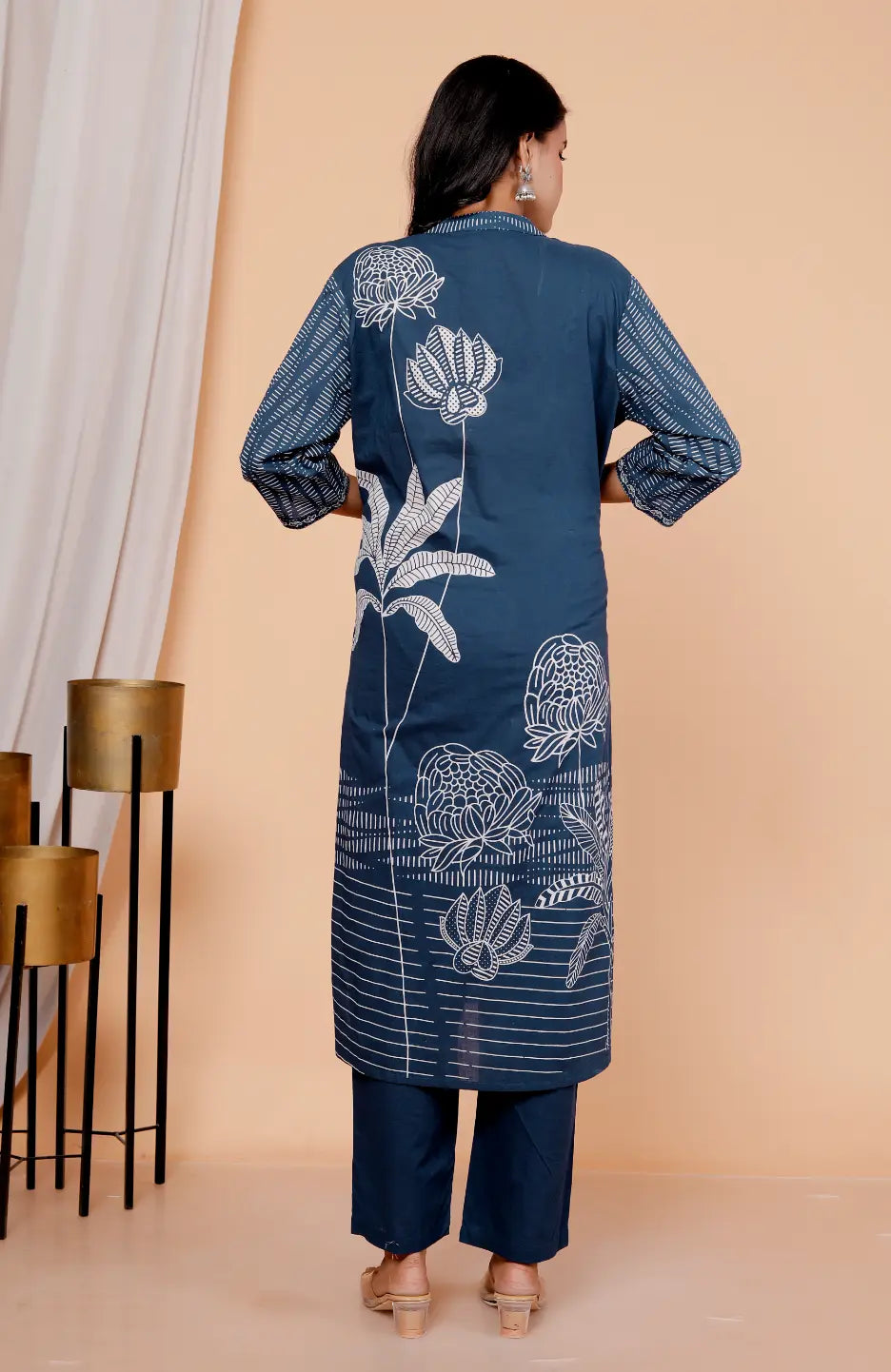 Dark Blue Pure Cotton Kurti Bottom and Dupatta Set