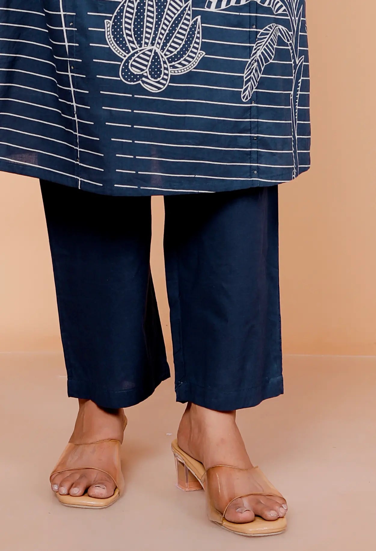 Dark Blue Pure Cotton Kurti Bottom and Dupatta Set
