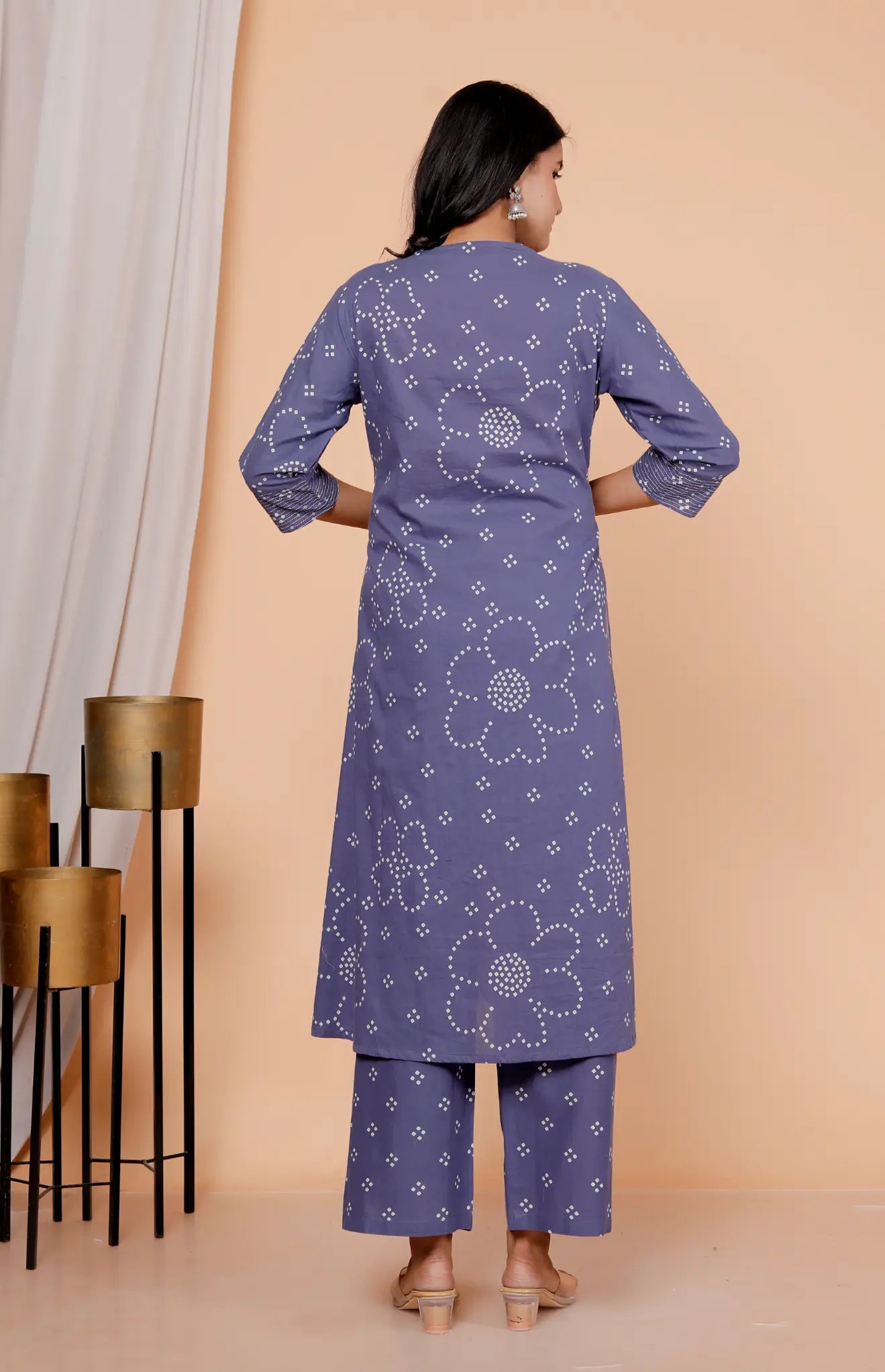 Purple Pure Cotton Kurti Bottom and Dupatta Set