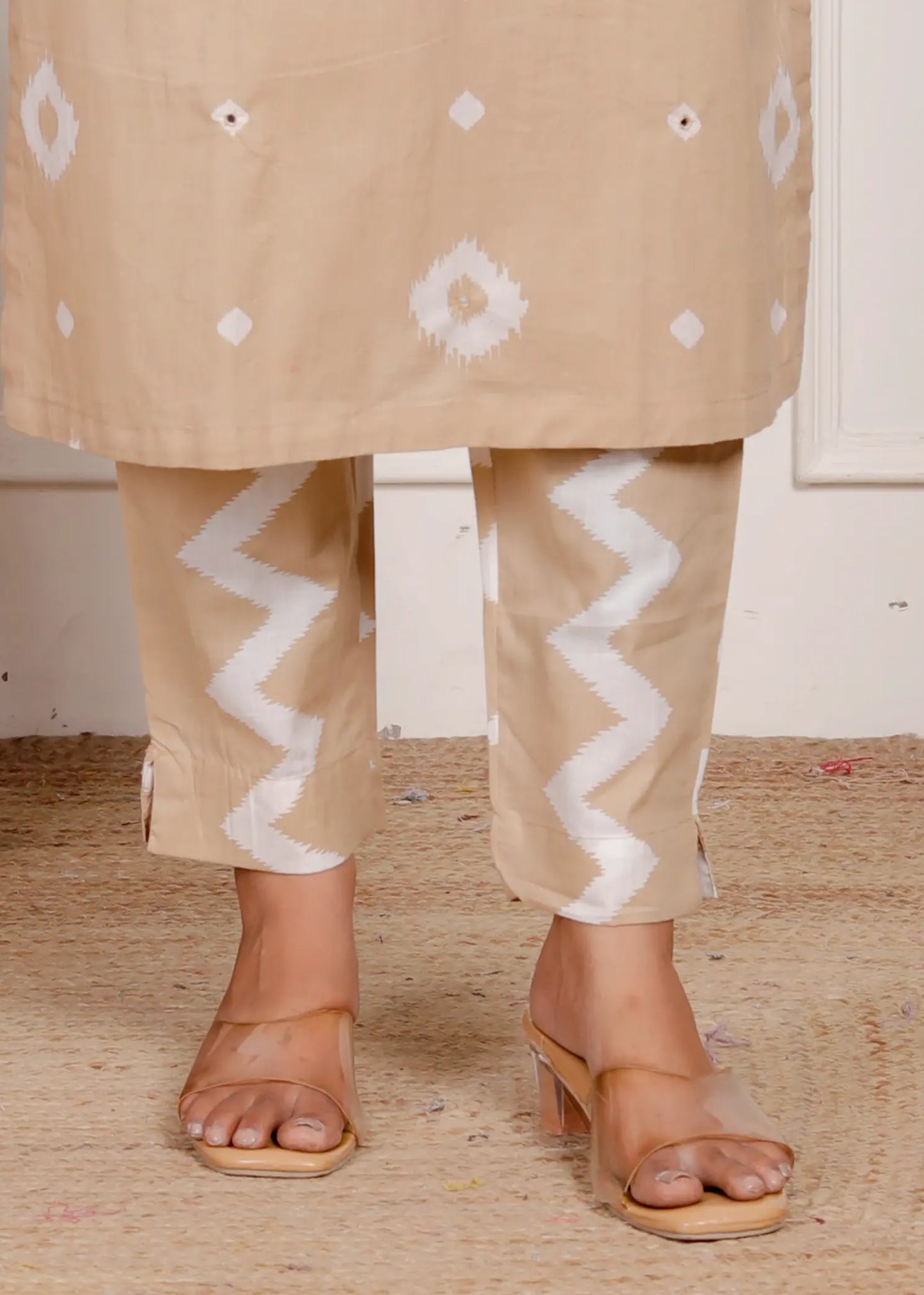 Beige Pure Cotton Kurti Bottom and Dupatta Set