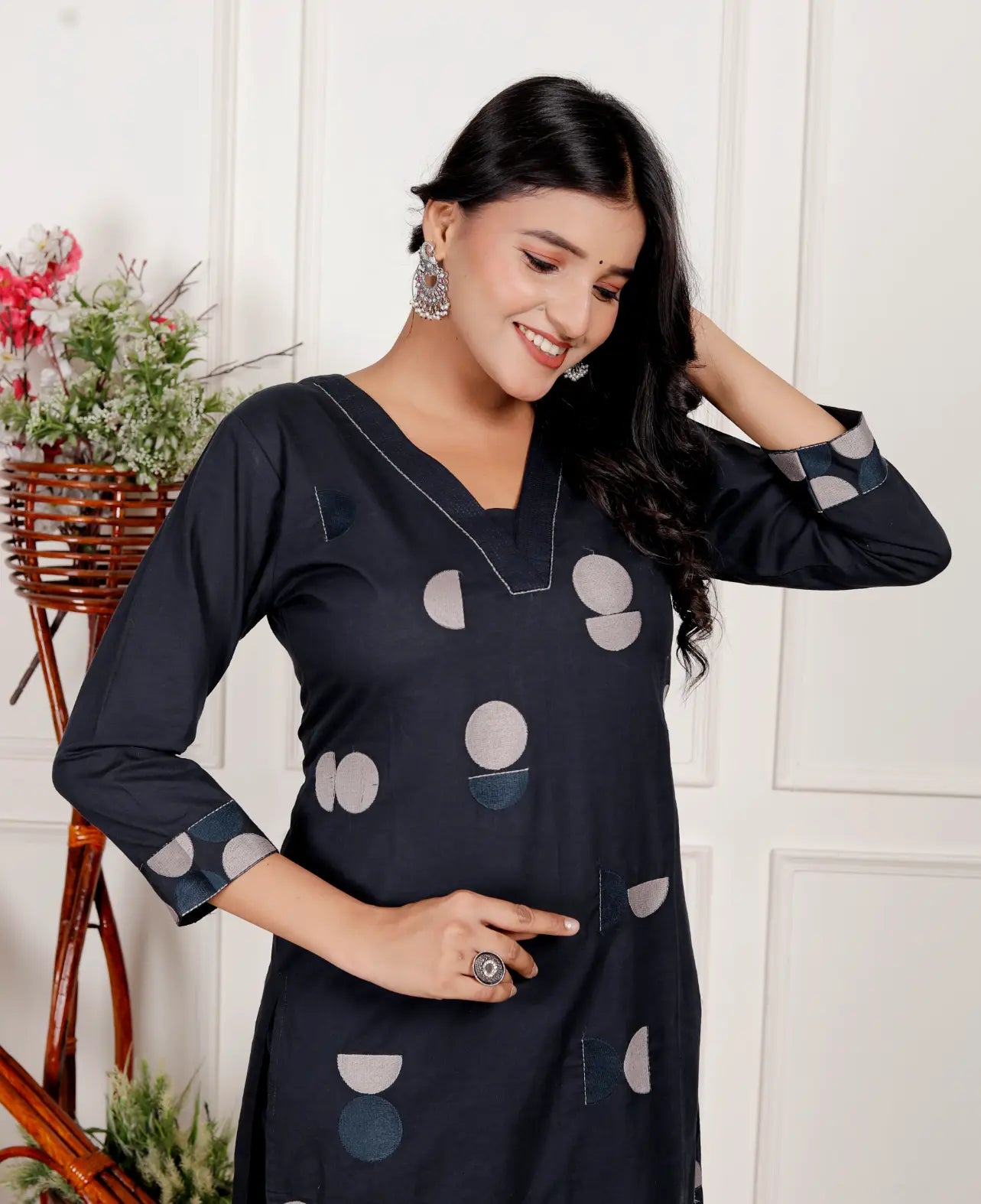 Dark Blue Pure Cotton Kurti and Bottom Set
