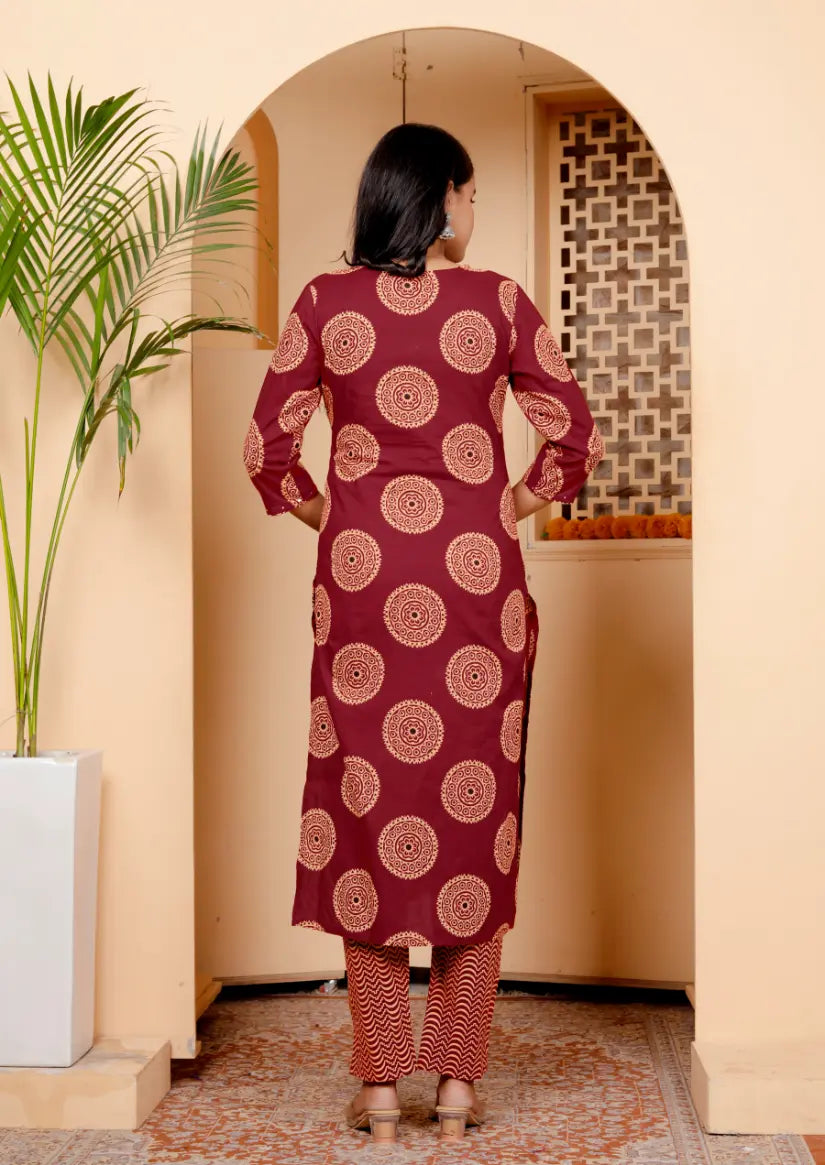 Rust Pure Cotton Kurti Bottom and Dupatta Set