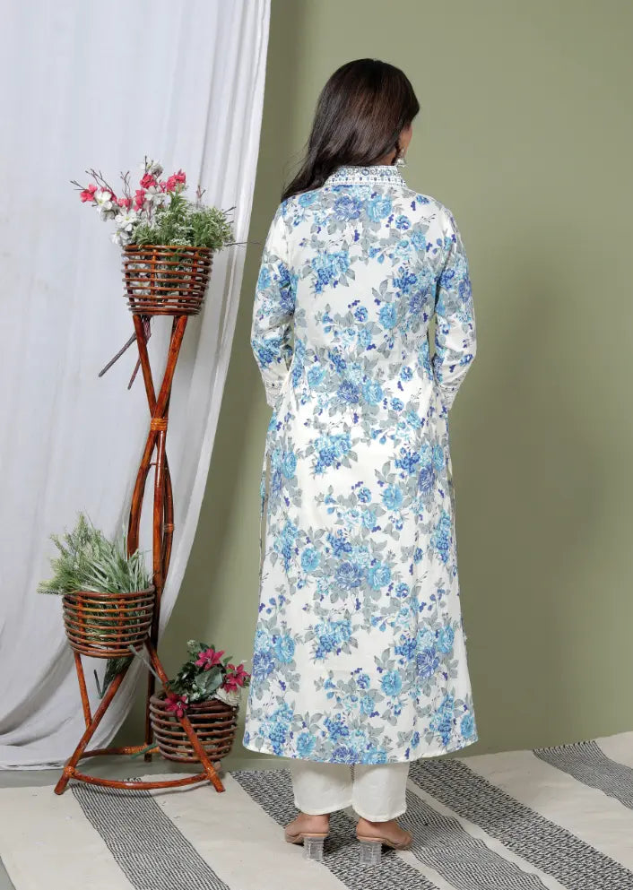 Light Blue Pure Cotton Kurti Bottom and Dupatta Set