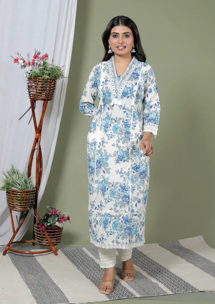 Light Blue Pure Cotton Kurti Bottom and Dupatta Set