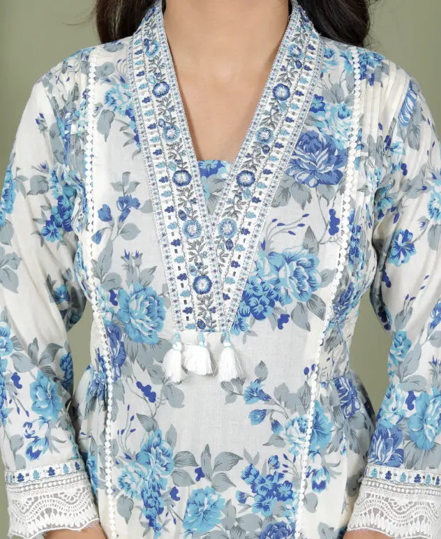 Light Blue Pure Cotton Kurti Bottom and Dupatta Set