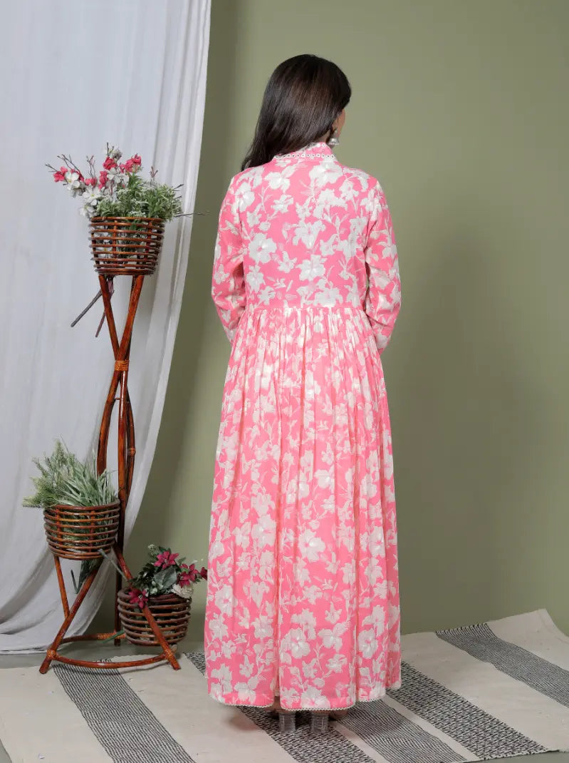 Pink Pure Cotton Kurti Bottom and Dupatta Set