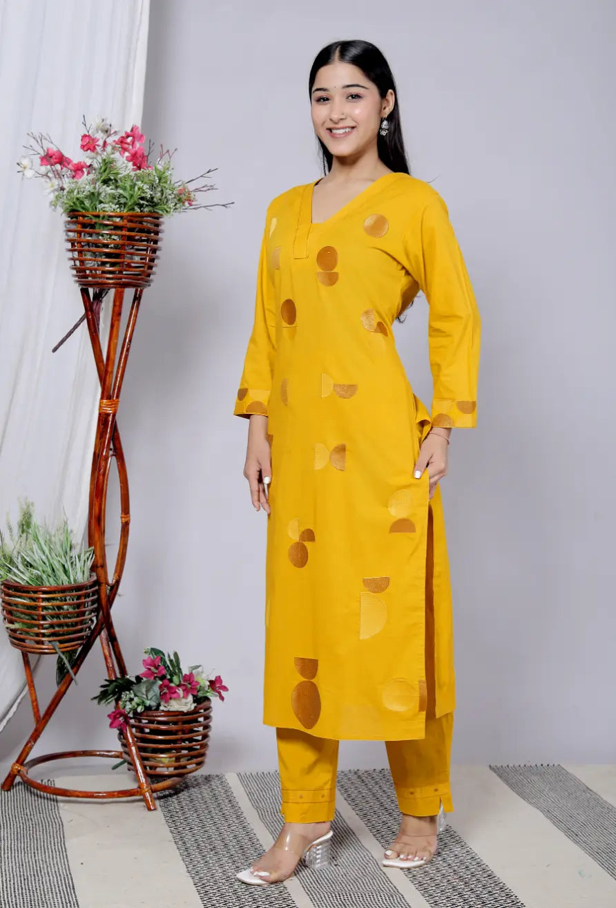 Mustard Pure Cotton Kurti and Bottom Set