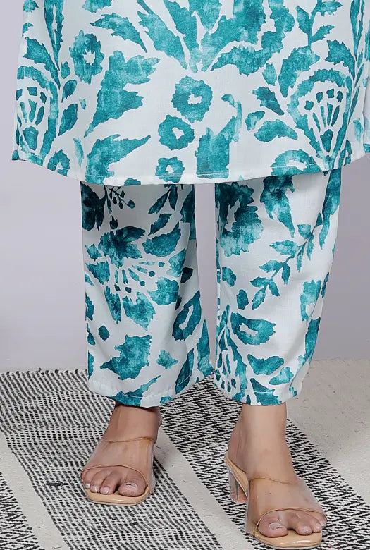 Blue Pure Cotton Kurti and Bottom Set