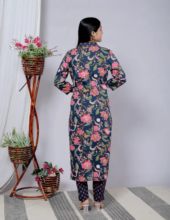 Navy  BlueCotton Kurti Bottom and Dupatta Set