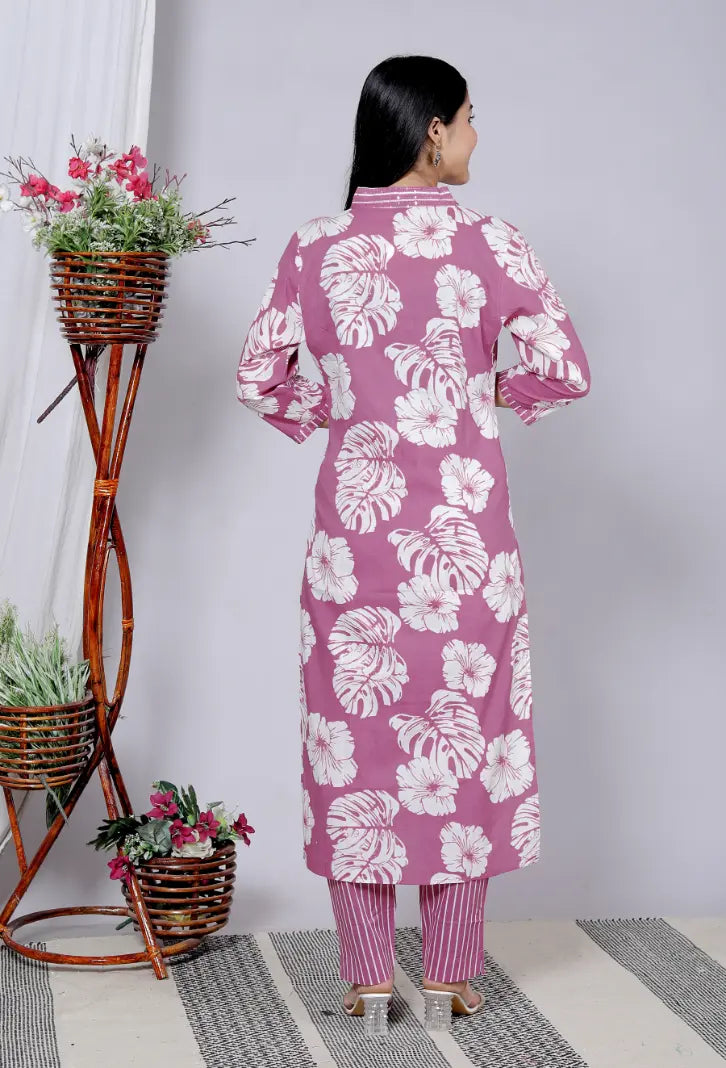 Dark Lavendar Cotton Kurti Bottom and Dupatta Set