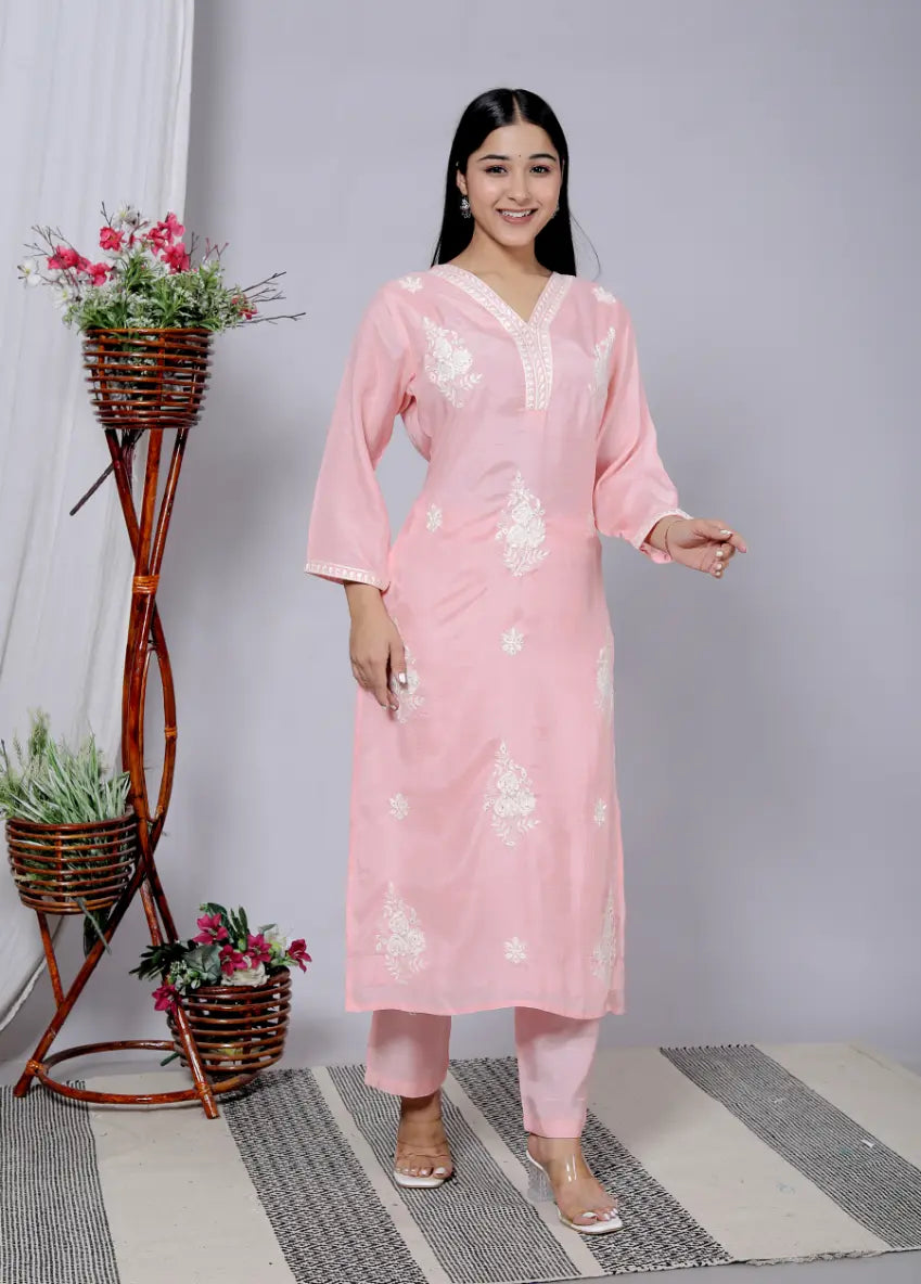 Baby Pink Pure Cotton Kurti and Bottom Set