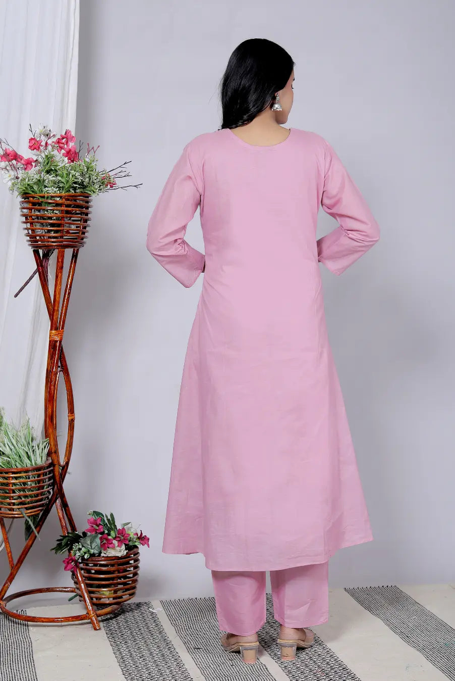Rose Pink Chanderi Silk Kurti Bottom and Dupatta Set