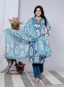 Royal Blue Pure Cotton Kurti Bottom and Dupatta Set