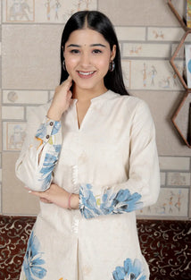 White Cotton Kurti and Bottom Cord Set