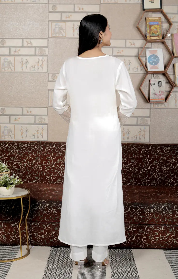 White Pure Cotton Kurti Bottom and Dupatta Set