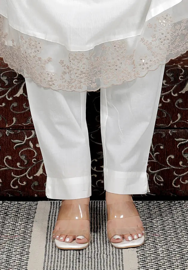 White Pure Cotton Kurti Bottom and Dupatta Set