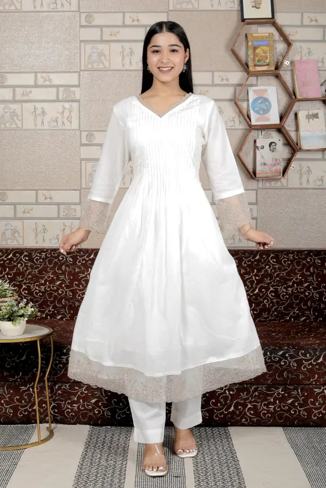 White Pure Cotton Kurti Bottom and Dupatta Set