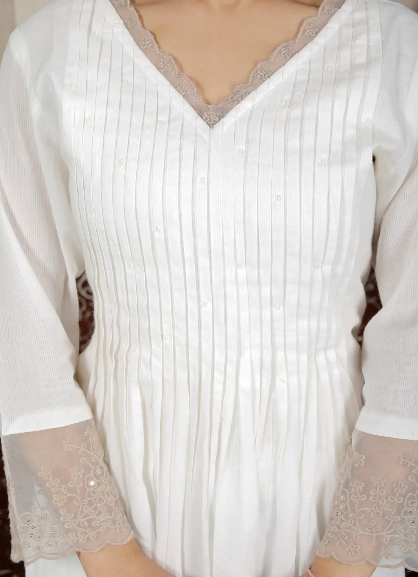 White Pure Cotton Kurti Bottom and Dupatta Set