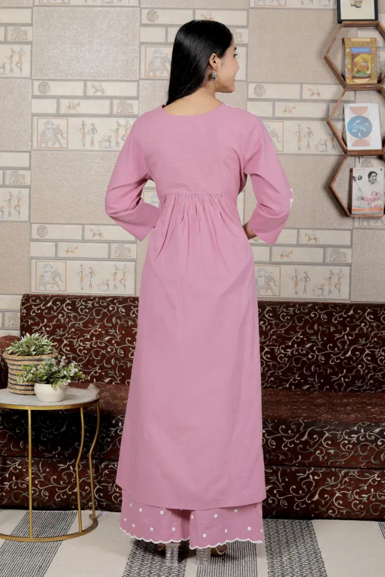 Pink Pure Cotton Kurti and Bottom Set