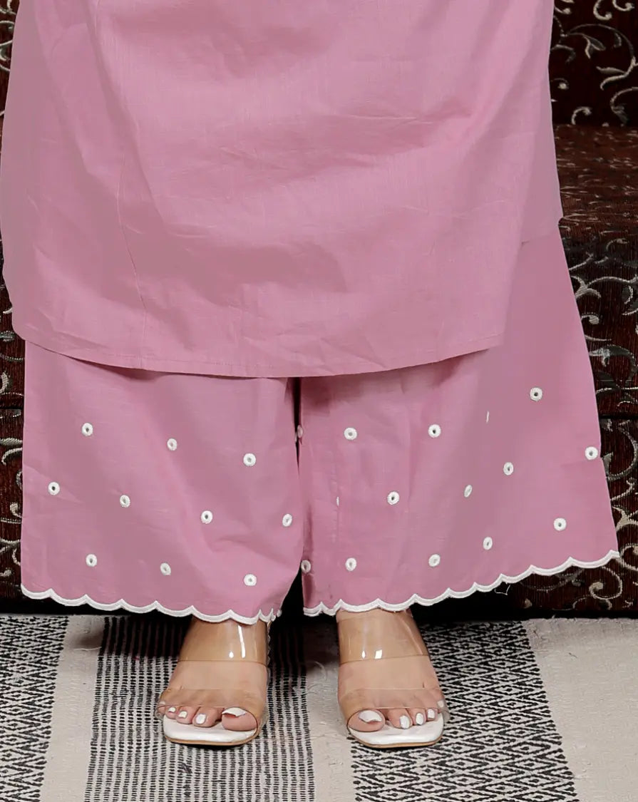 Pink Pure Cotton Kurti and Bottom Set