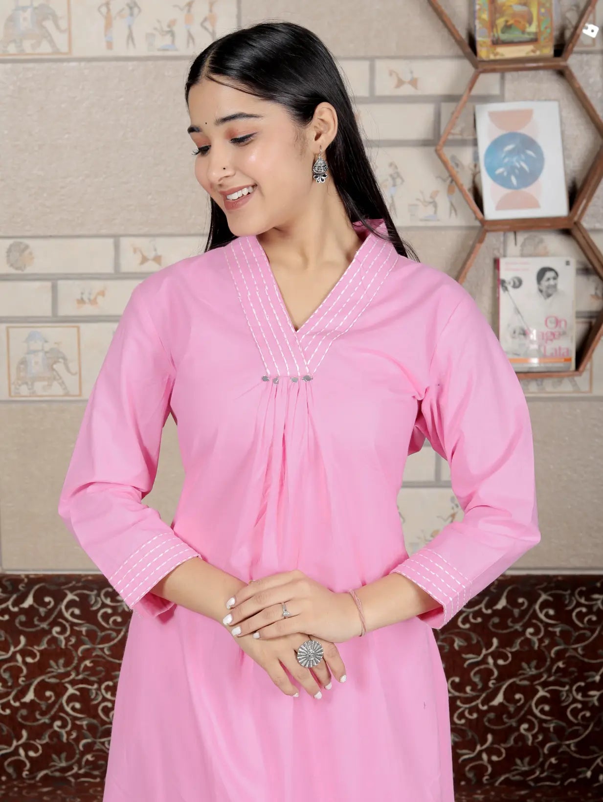 Pink Pure Cotton Kurti and Bottom Set