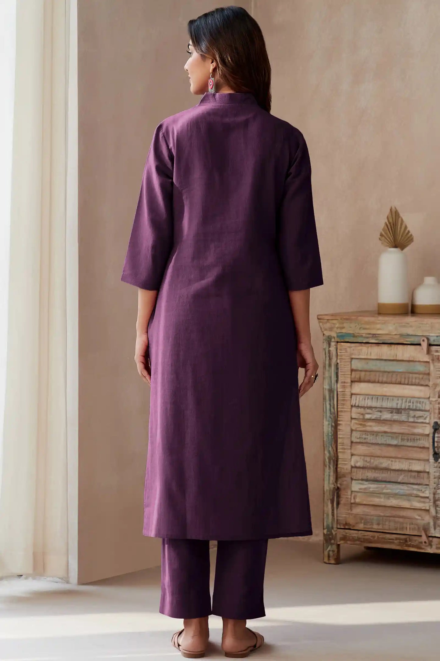Wine Handcrafted Straight Kurta