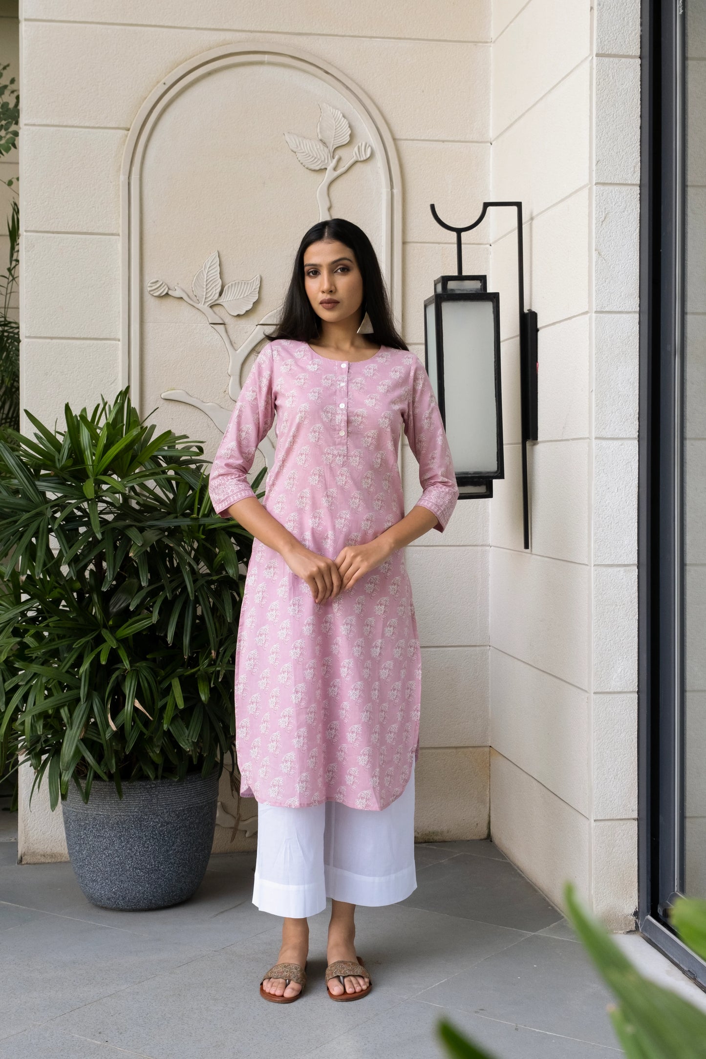 Pink print cotton kurti