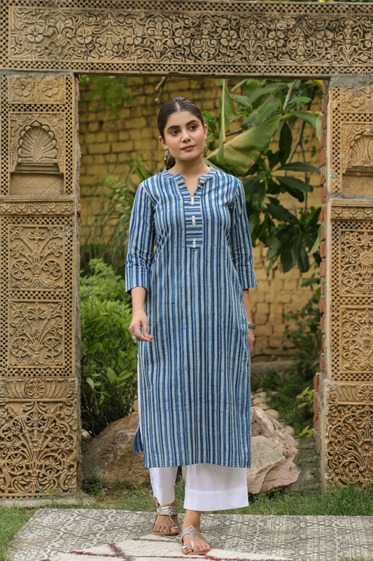 Naavya indigo handblock kurta-collection handvlock kurta