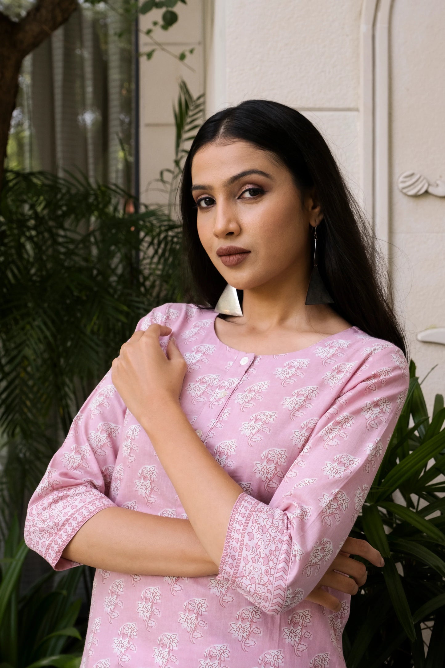 Pink print cotton kurti