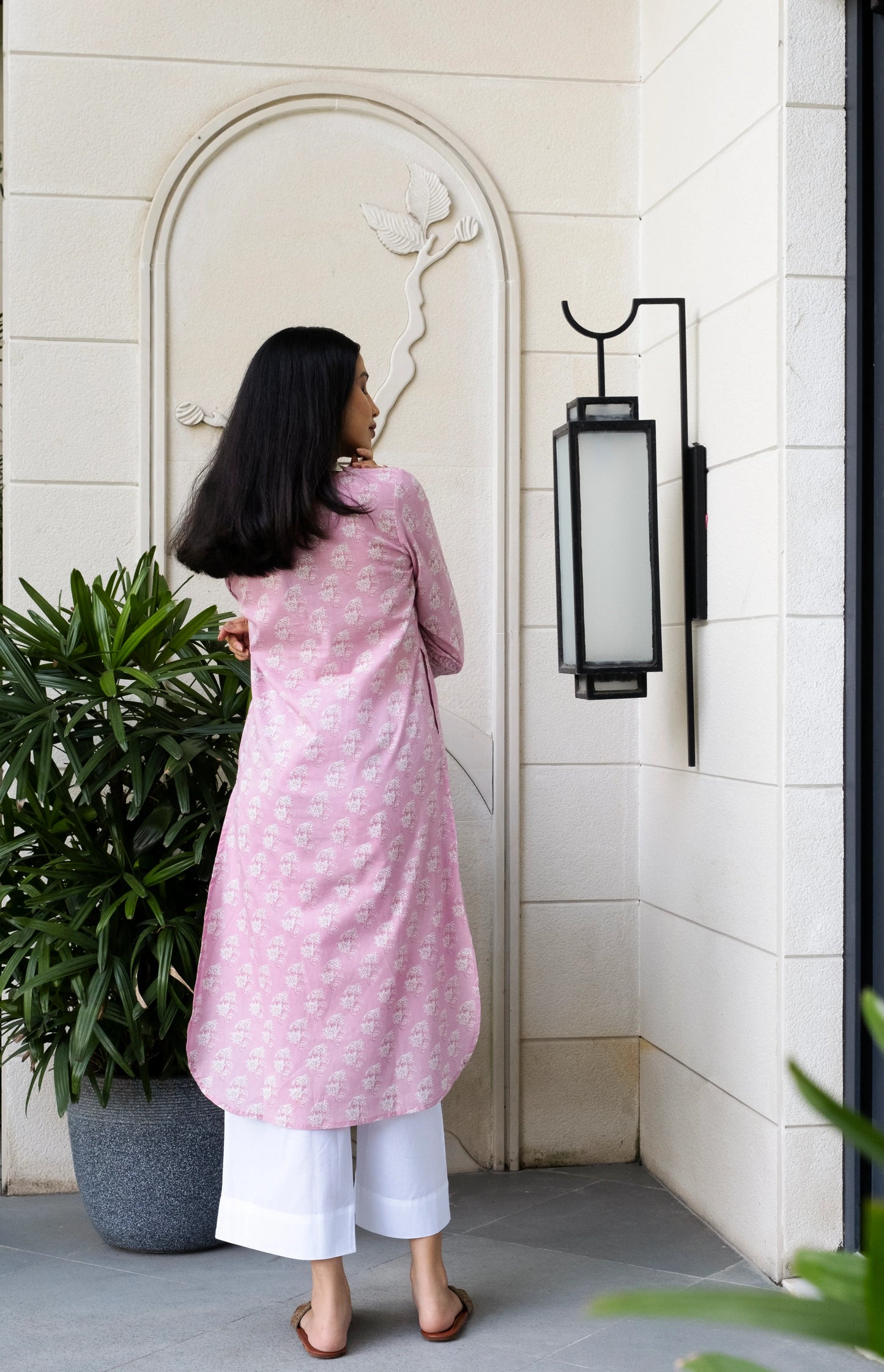 Pink print cotton kurti